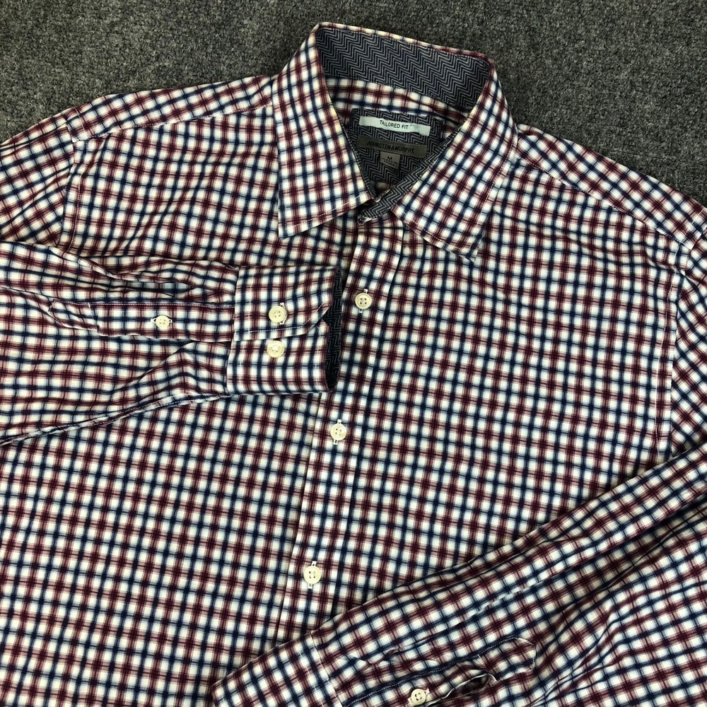 Johnston & Murphy Tailored Fit Plaid Button‎ Down Shirt Mens Size M Medium